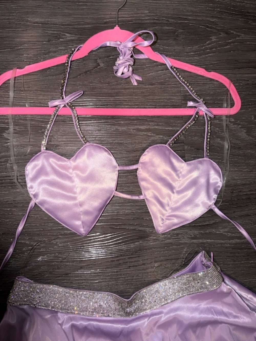 iHeartRaves Lavender Satin Heart Bandeau & Skirt Set - Picture 4 of 6